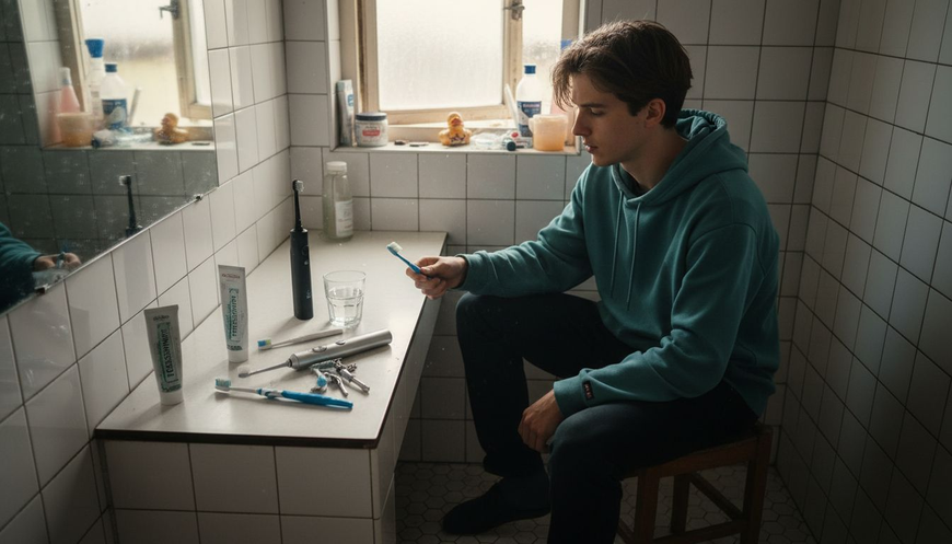 Person comparing various toothbrush designs