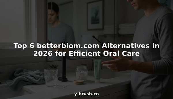 Person comparing modern oral care products in bathroom