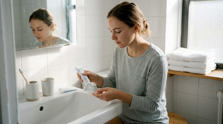 Woman preparing teeth whitening gel tray