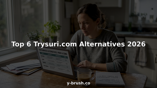 Woman comparing toothbrush alternatives at kitchen table