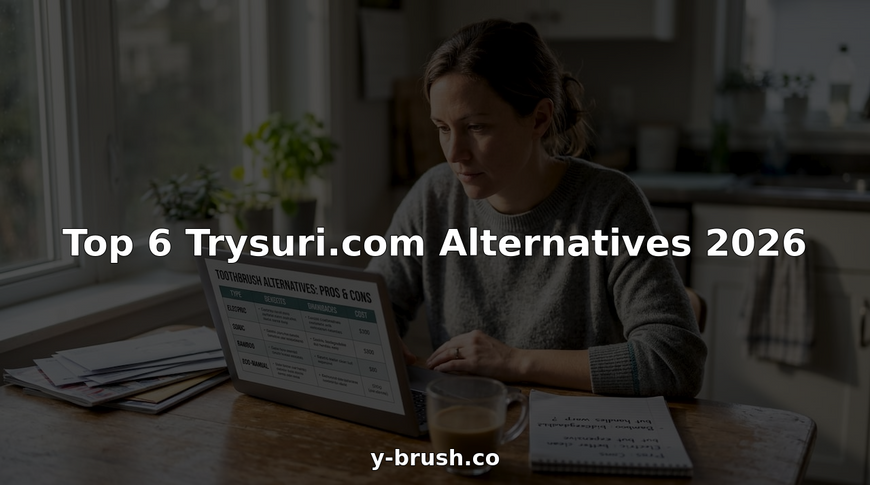 Woman comparing toothbrush alternatives at kitchen table