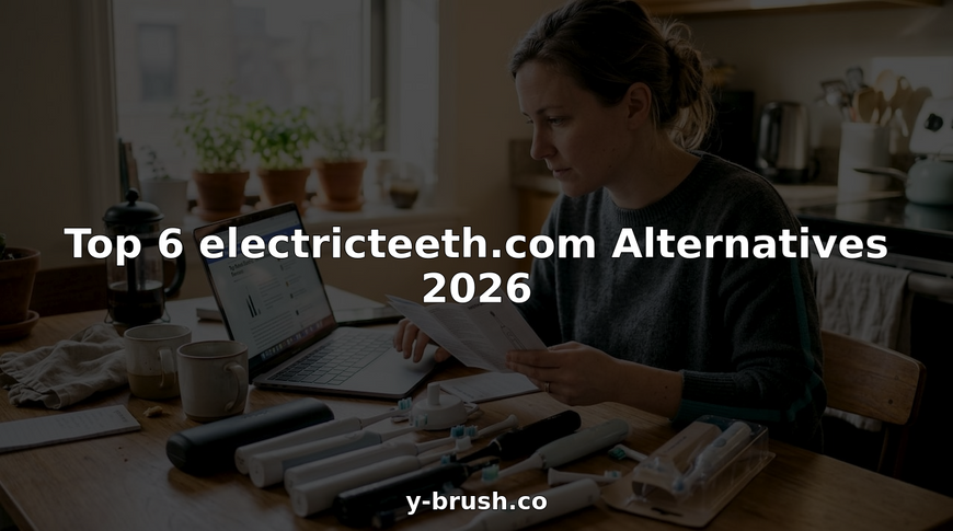 Woman comparing electric toothbrush alternatives at kitchen table