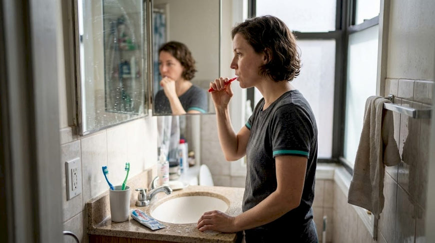 Person brushing teeth during daily routine