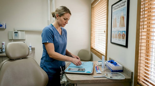 Dental hygienist preparing gum care procedure