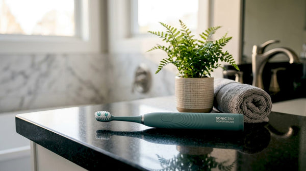 Sleek 360-degree electric toothbrush on bathroom counter