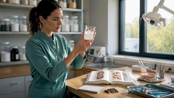 Dental researcher examining toothpaste gel in lab