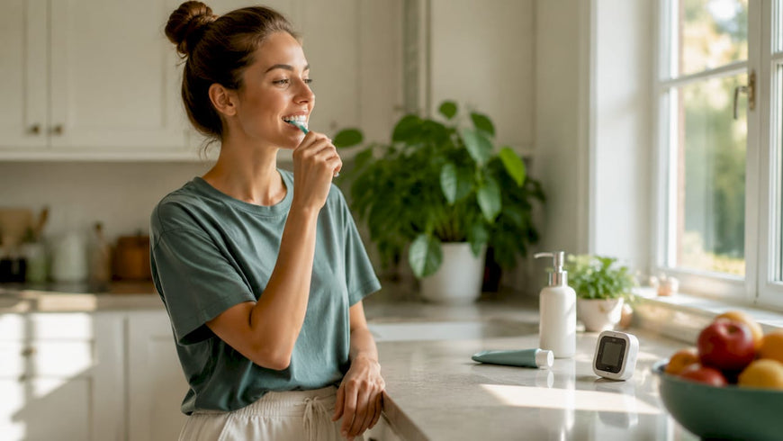 Woman brushing teeth using stepwise technique