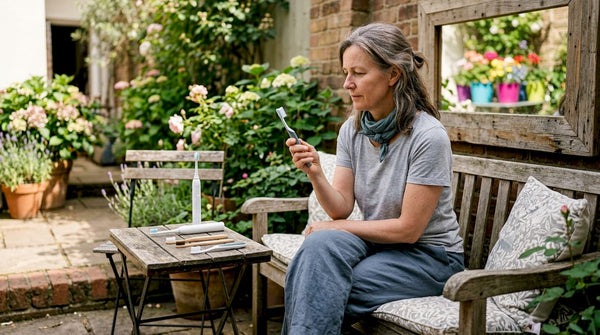 Woman examining modern mouthpiece toothbrush alternatives