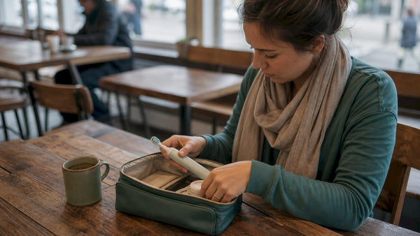 Woman packing sonic toothbrush for travel