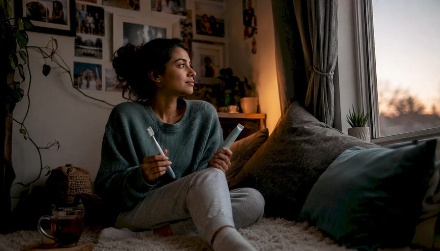 Woman preparing to brush teeth after eating