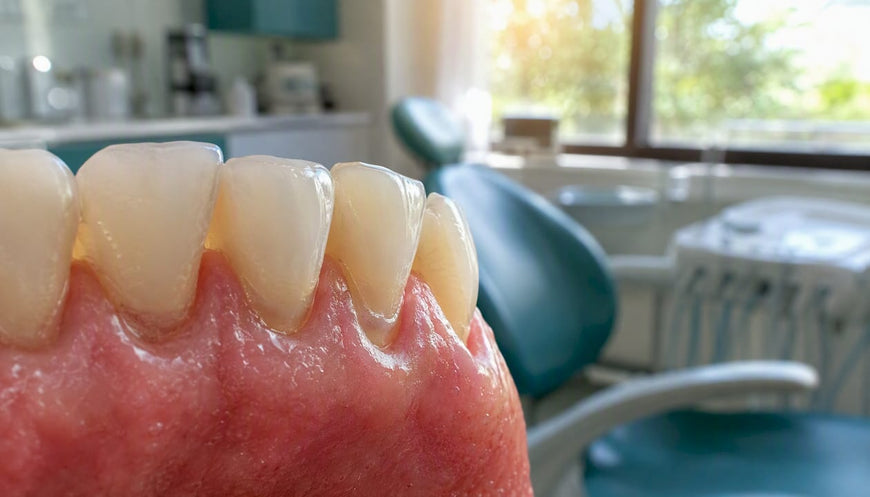 Close-up of slightly receding gums on teeth