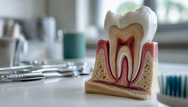 Close-up tooth enamel and dentin layers