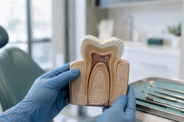 Tooth cross-section showing dentin and enamel layers