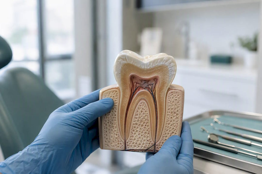 Tooth cross-section showing dentin and enamel layers