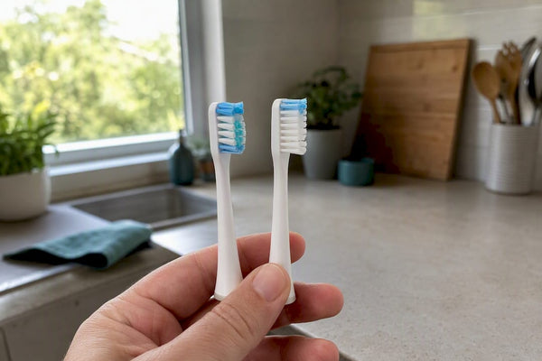 Close-up of angled vs flat toothbrush bristles