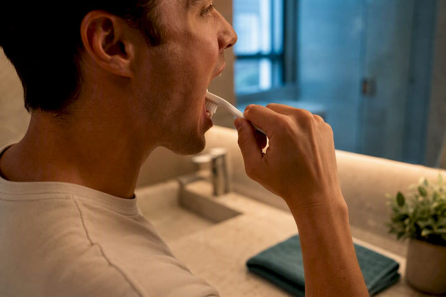 Adult brushing hard-to-reach back molars