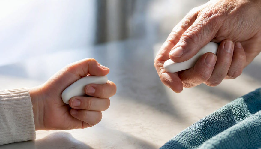 Child and senior hands comparing toothbrush grips