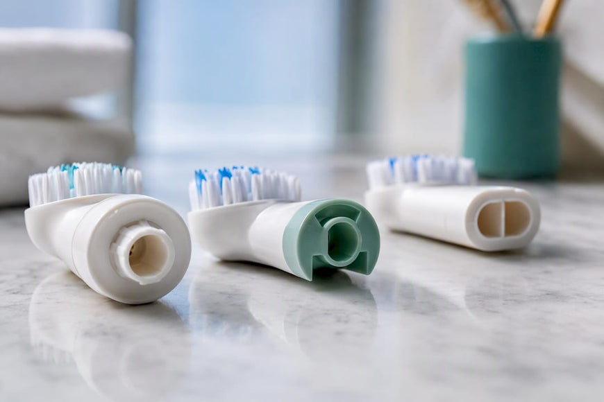 Anonymous brush head connectors arranged for comparison