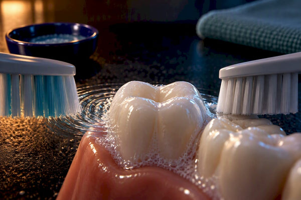 Bristles and fluid around a dental model