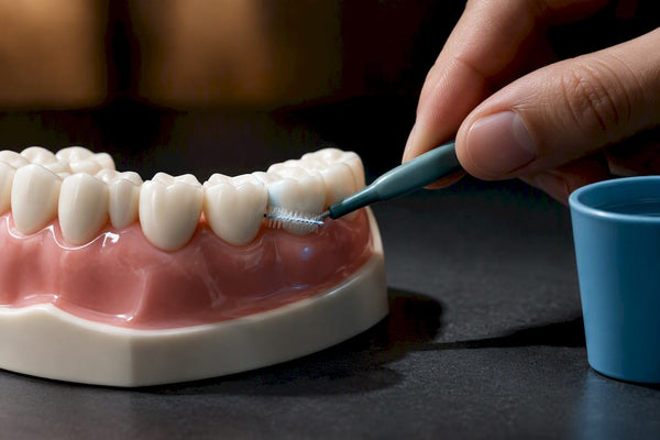 Interdental brush cleaning between teeth